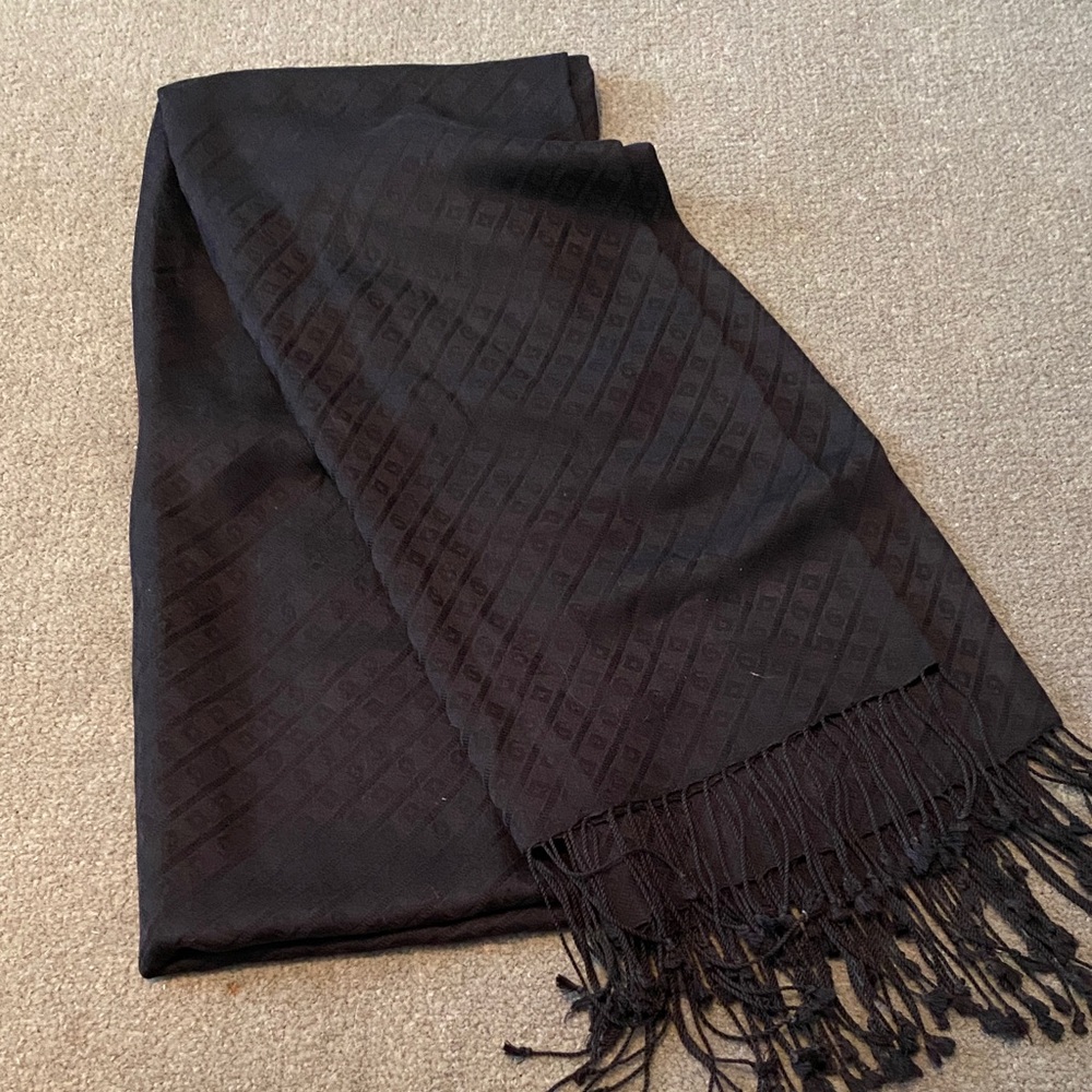 Silk Elegant Black Scarf with Fringe